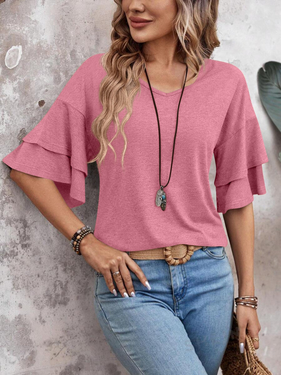 Clara™ | Bluse mit V-Ausschnitt und Rüschenärmeln