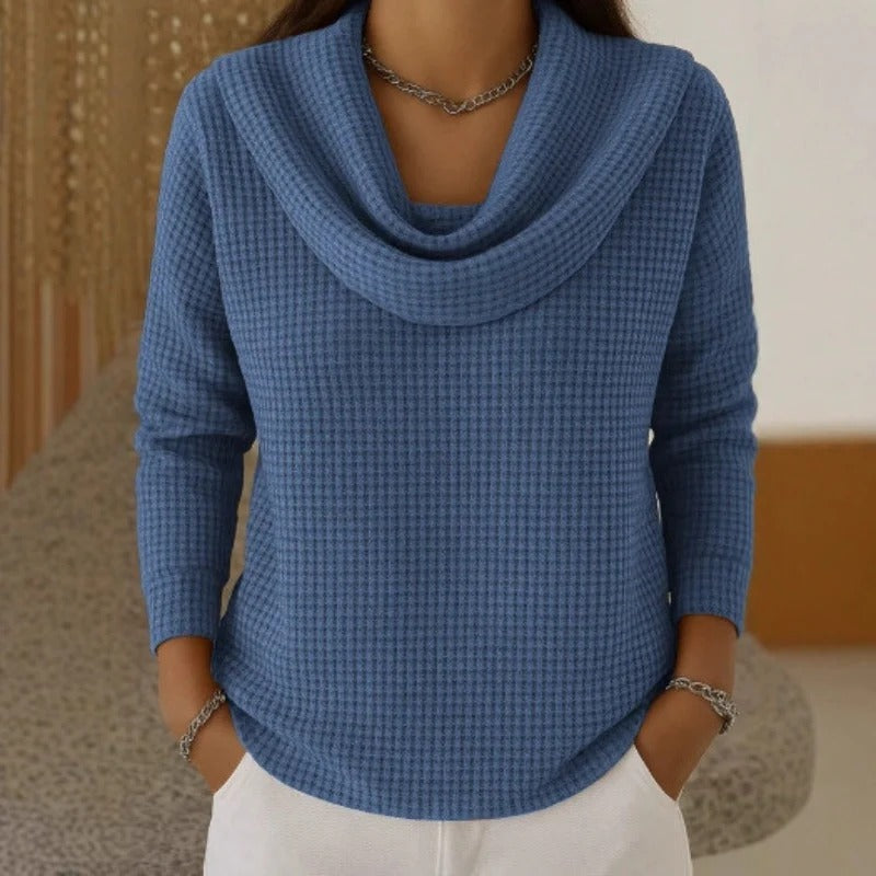 Amber | Warmer Waffel-Pullover mit elegantem Wasserfall-Ausschnitt