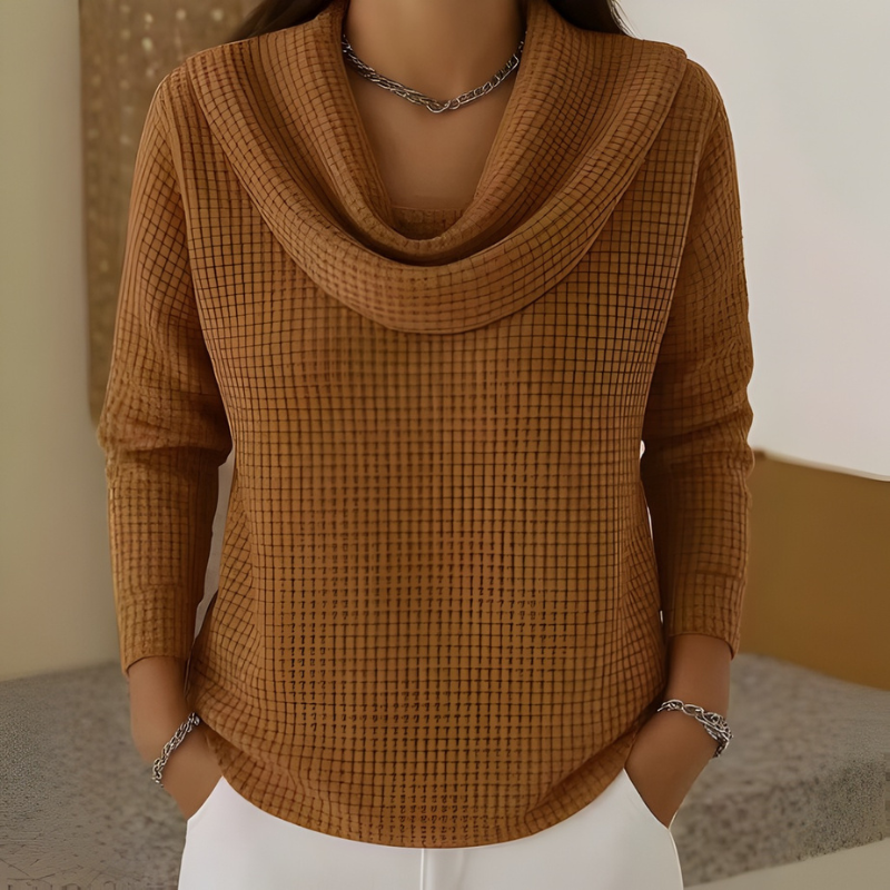 Amber | Warmer Waffel-Pullover mit elegantem Wasserfall-Ausschnitt
