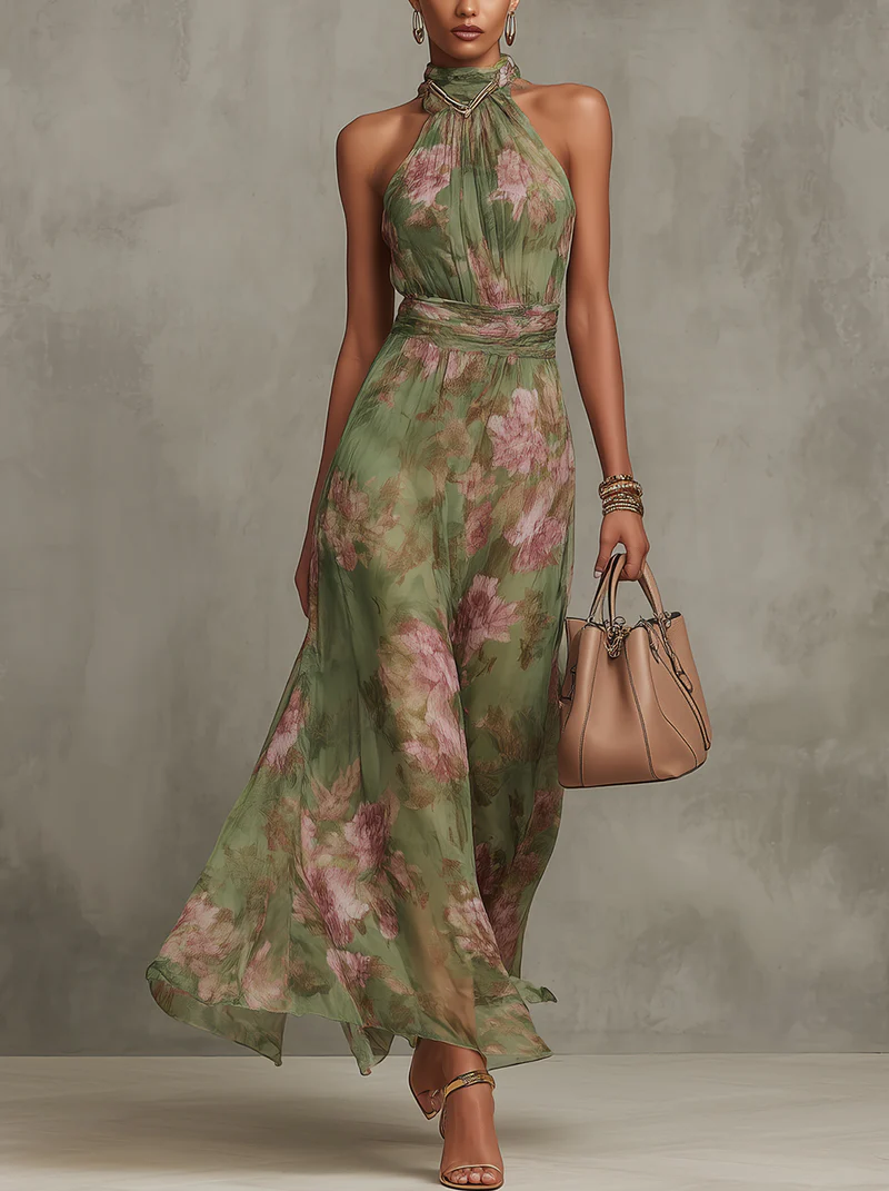 Livie | Maxikleid mit Blumenmuster und Halterneck